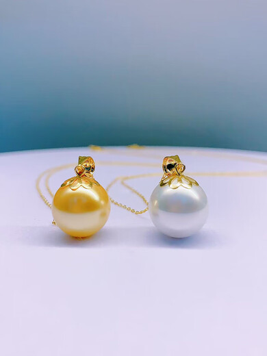 Junbu 18k gold Au750 color gold pearl necklace pendant single single pendant for women rose gold buckle without chain South Sea gold beads 18K gold + white beads 10mm (not including necklace)