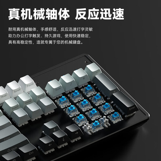 Fenglingdu K870 боковой гравированный гравиент-гравиент механическая клавиатура проводная электронная вариант игры курица еда лол клавиш на рабочем столе домашнее ноутбук для печати клавиатуры 104 Ключ черно-серый градиент [смешанный свет] Синяя ось