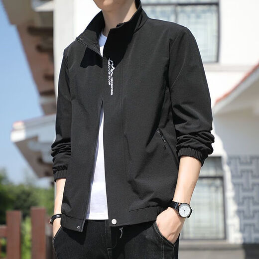 Donkey Fox Autumn Thin Men's Jacket Stand Collar 2024 New Top Spring and Autumn Casual Pilot Jacket D9980 Dark Gray 2XL 130-145Jin [Jin equals 0.5 kg]