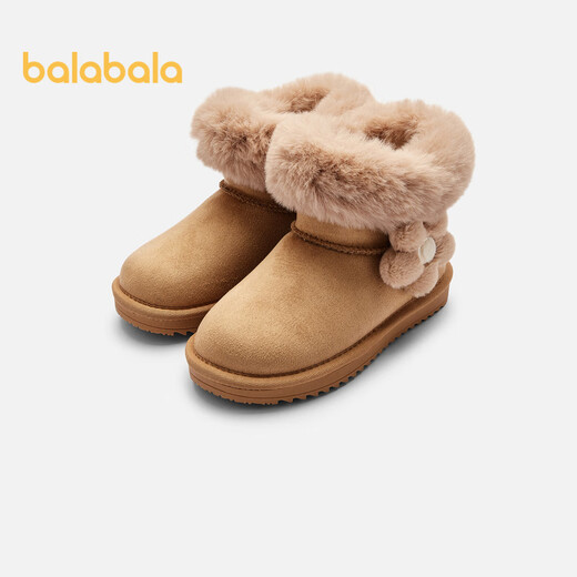 Balabala children's snow boots plus velvet and thickened girls' cotton boots winter mid-calf boots are non-slip, sweet and warm