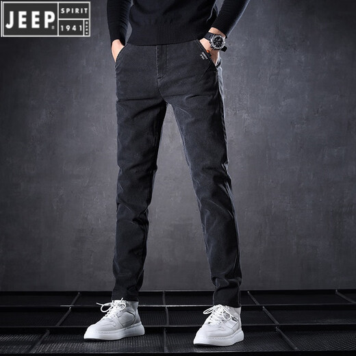 JEEP SPIRIT2025 Spring Men's Casual Pants Korean Style Trendy Slim Small Straight Jeans Versatile and Handsome Slim Men's Pants Dark Gray UK-653 [Regular] 32 2-foot-5 Suggestions [130-144Jin [Jin equals 0.5 kg]]