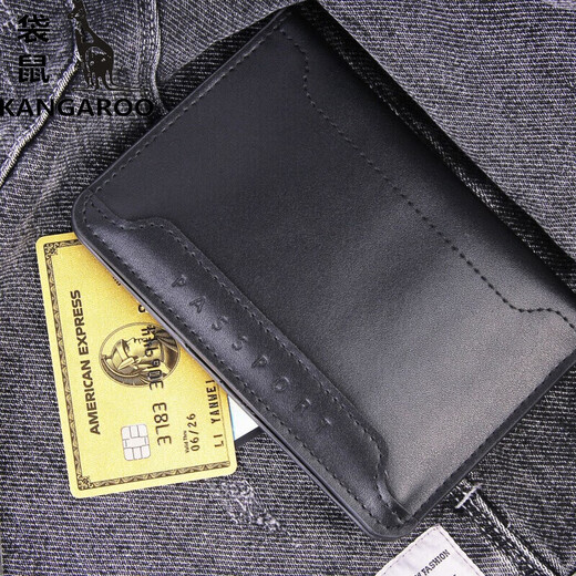 Kangaroo (KANGAROO) high-quality new men's wallet passport bag air ticket clip travel document storage bag multi-function card bag overseas passport black
