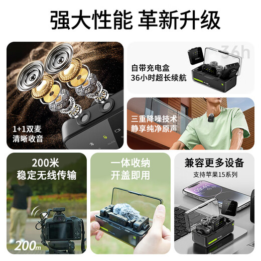 Good Shepherd one-to-two wireless lavalier microphone SLR mobile phone live broadcast equipment vlog video singing outdoor interview recording microphone noise reduction radio microphone black | one-to-two | rechargeable version wireless lavalier microphone