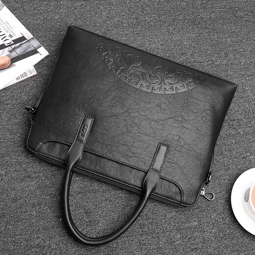 COW briefcase men's handbag large capacity business fashion men's bag C-9898 black 14 inches