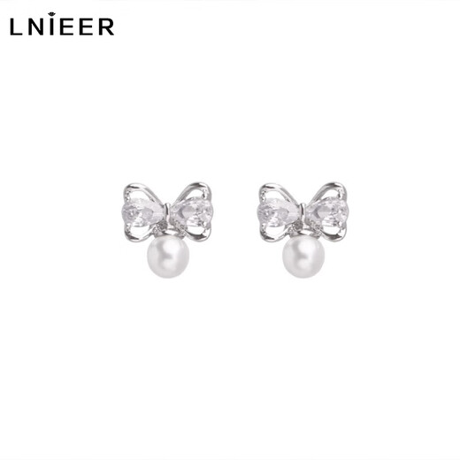 Lnieer999 Pure Silver Bow Pearl Earrings for Women Exquisite and High-end Niche Design Silver Earrings Temperament Silver Earrings Bow Earrings 999 Pure Silver
