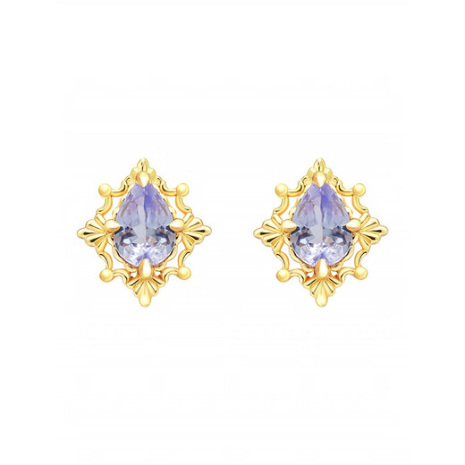 Fat Donglai quality tanzanite earrings niche rhombus silver gold-plated zircon Japanese set Qiunai pair of earrings
