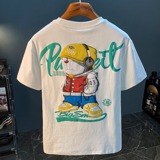Jeep Spirit 1941 estd dingdang chat imprimé t-shirt à manches courtes hommes 2024 Été fine Comfort Top Top Round Cartoon T-shirt Men 9913 White M Taille