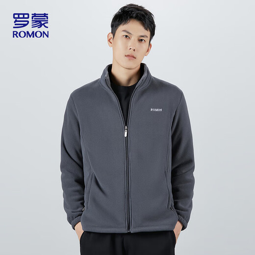 
ROMON Jacket Men's Spring and Autumn Imitation Lamb Fleece Stand Collar Fleece Jacket Men's Gray AXL