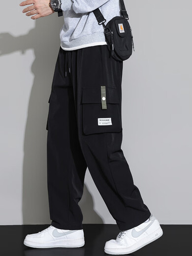 Straight work pants for men's summer thin casual pants American fashion brand multi-pocket loose large-size wide-leg trousers 9931 black + 9930 gray A M90-115Jin [Jin equals 0.5 kg] All size