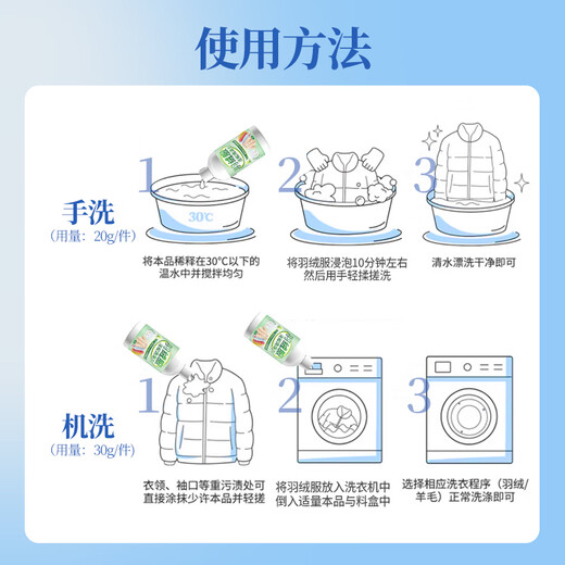 Qiao Qingyi down jacket fluffy detergent 500ml stain removal and yellowing detergent washing machine machine washing special laundry detergent