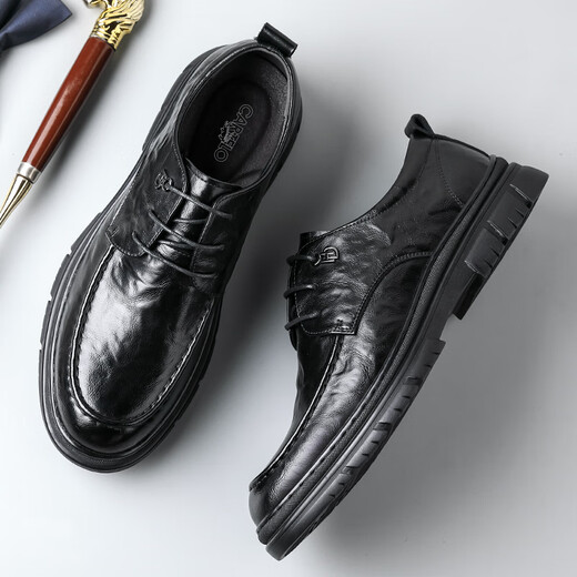 
CARTELO British men's leather shoes breathable business formal shoes hand grip pattern low top thick sole leather shoes men 9905 black 43
