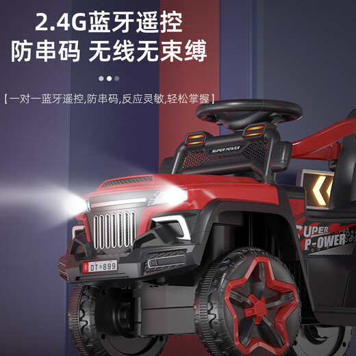 Children's electric car can be pushed on the ATV baby four-wheel toy car can be used to charge remotely with children's car. Blue dual-wheel drive large battery + remote control + Bluetooth + car shed