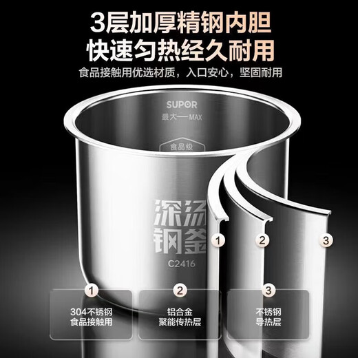 苏泊尔（SUPOR）深汤系列电压力锅家用5升大容量0涂层无涂层深汤不锈钢内胆一锅双胆内胆上炖下煮电高压锅 5L 304不锈钢0涂层胆SY-50YC5010
