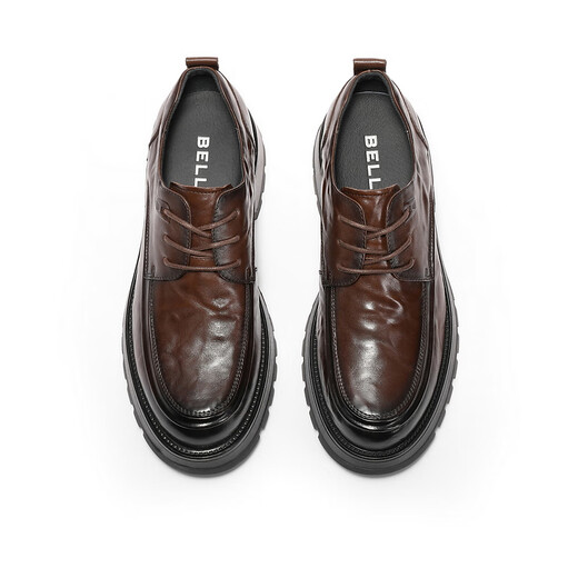 Belle pleated business shoes for men's new genuine leather thick-soled formal lace-up leather shoes A1422AM4 pre-sale Brown-Single 43 (265mm)