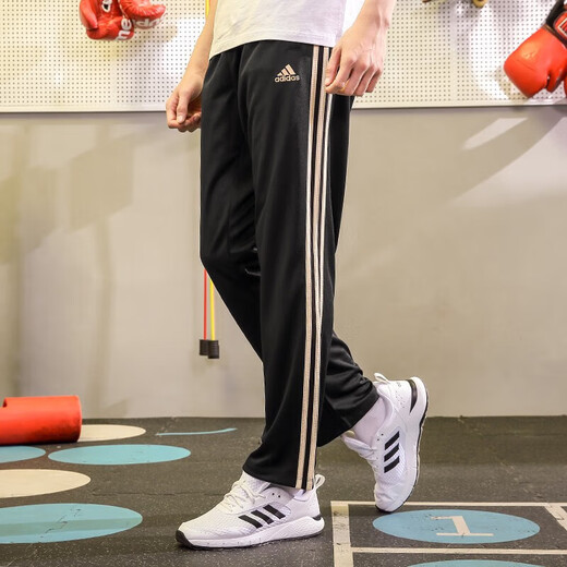 Adidas trousers men's autumn loose breathable straight pants running sports windproof casual pants black gold (classic) S