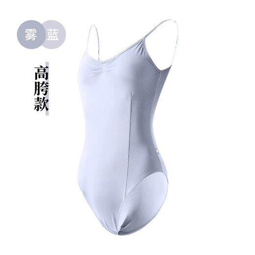 小茉莉舞蹈艺考女吊带体操服芭蕾舞练功服成人形体服雾蓝(高胯)M