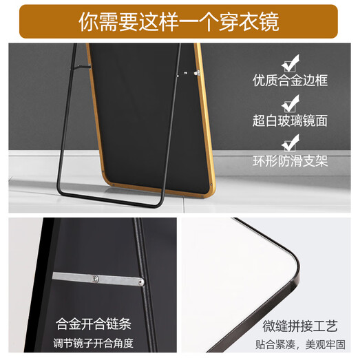 Pu Yun mirror full-body mirror home simple internet celebrity floor-standing dressing mirror ins style girls bedroom fitting mirror can be wall-mounted 40*150-classic black [dual use for hanging and swaying]