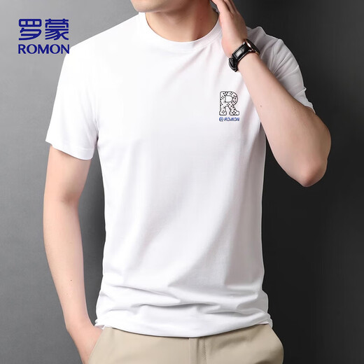 罗蒙（ROMON）冰丝感短袖T恤男士夏季休闲时尚弹力透气打底衫男698白色XL