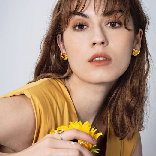 Mangu Silver (MGS) S925 silver earrings, sunflower fashion earrings, niche high-end design, elegant earrings, Chinese Valentine's Day gift for girlfriend