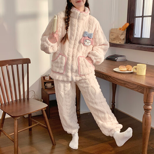 Pajama de terciopelo de Coral Slim y Jiao para mujeres en otoño e invierno, además de terciopelo engrosado 2025 nueva cremallera de dibujos animados de invierno para invierno 3611# M 148-15780-100Jin [Jin equivale a 0.5 kg]
