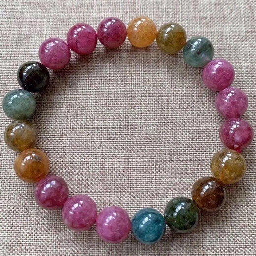 Natural tourmaline bracelet colorful Brazilian color raw stone Wangfu beads 8mm 23 pieces