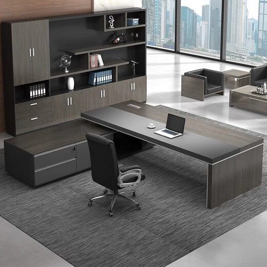 OUYIN Office Furniture Boss Desk Office Desk and Chair Modern Simple Panel Executive Desk Supervisor Desk Manager Desk President Desk Black Oak 2.8m Boss Desk + Boss Chair