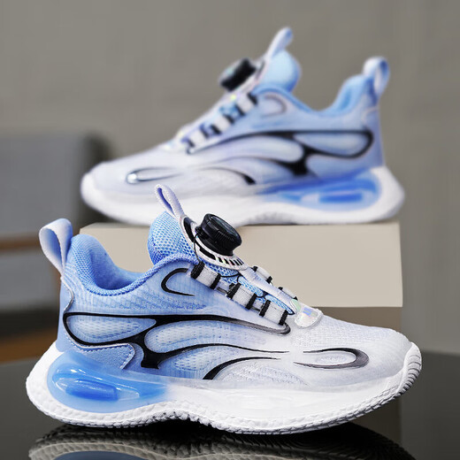 Hongxing Children's Shoes for Boys Rotating Buttons Autumn Anti-Slip Wear-resistant Training Shoes Student Shoes Shock Absorbing and Resilience Running Sports Shoes 9903 Tianlan Single Net 32