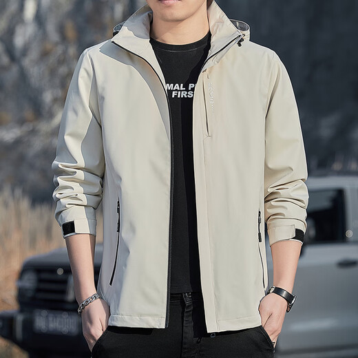 Jeanswest Spring and Autumn Charge Jacket Men's New Men's Loose Hooded Removable Jacket Men's Windproof Work Top 6628 Light Gray 4XL Size (166-175Jin[Jin Equal to 0.5kg])