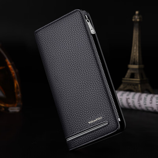 Williampolo La nueva billetera de cuero de vaca de cuero de Williampolo Paul para la larga bolsa de tarjetas de tarjetas largas para hombres, billetera de marca simple de moda, un cepillo antirrobo de lichi