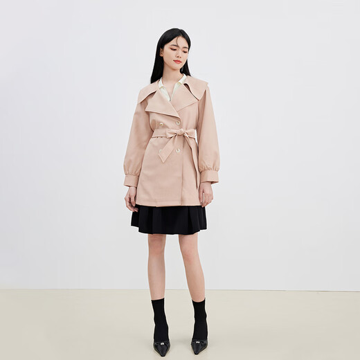 Qiushui Yiren simple lapel anti-wrinkle windbreaker 2026 spring new women's urban sense fashion modern jacket pink orange S