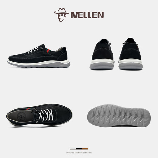 MELLEN high-end brand men's shoes new first-layer cowhide lightweight non-slip business casual leather shoes men's breathable sports sneakers black litchi pattern 39