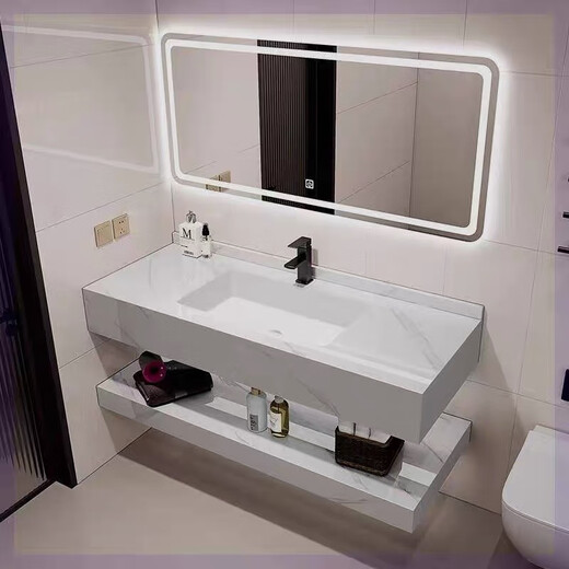 
An Junsheng Rock Slab Wash Basin Ceramic [Seamless Integrated Double Layer] Bathroom Cabinet Wash Basin Hotel Bathroom Washing Cold Jade Seamless Basin [Smart Mirror Provides Hardware SPWY [80*50] 9856 pieces sold