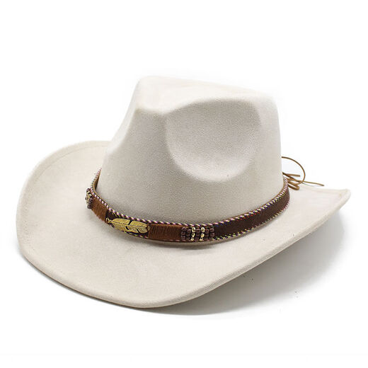 Nanbomaru white snowy cowboy hat for men and women Tibetan hat ethnic style suede texture feather cowboy hat khaki M (5658cm)