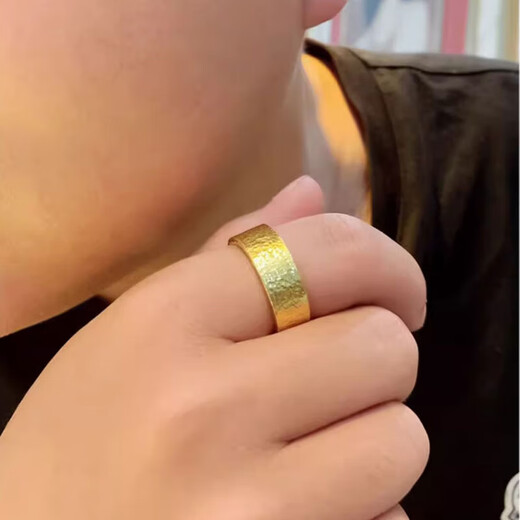 Jinmanyuan gold ring men's gold 999 solid domineering wide face hammer ring flat plain ring ring can be engraved 60 grams (ring width 12-18mm)