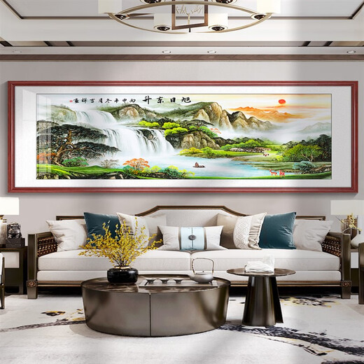 Shantoulin Village Great Wall Painting Back Mountain Picture Chinese Painting Living Room Landscape Painting Office Hanging Painting Hongyun Dangtou Sofa Background Wall Painting 11-Z Great Wall Frame width 2.2 Tempered crystal porcelain glossy 12353