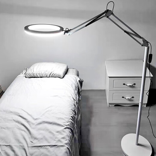 FENGLANQ Tattoo Lamp Beauty Lamp for Nail Art, Eyelash Tattoo and Eyebrow Floor Lamp 110VLED Face Eyelash Tattoo Work Lamp Black 16 Watt Two-color with Magnifying Glass