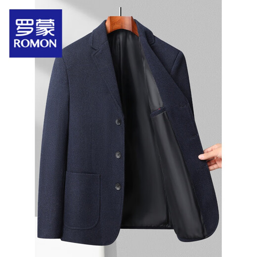 罗蒙（ROMON）西装男秋季休闲羊毛西服男士外套中年2025秋冬新款毛呢便西潮 黑色 2305K M 【建议】100-115斤