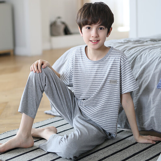 MANNIDO MEN MEN'S BIG KINDER KINDER FRING UND AUTUMN PURE COUTWOME Kurzärärmische Hosen Pyjamas Set Dünn Cartoon Teenager Hauskleidung kann außerhalb N9902 getragen werden