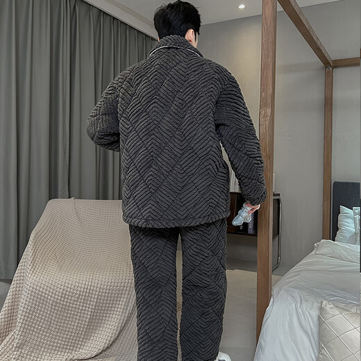 Lanmiao Lamiu dreischichtige Baumwollwinter-Pyjama für Männer Teenager 2024 Neues verdickter Korallenmund warme große Heimkleidung G687 [Spot] 2xl