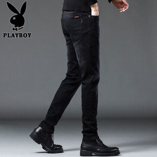 花花公子（PLAYBOY）牛仔裤男夏季新款潮流时尚修身小脚裤子男士休闲韩版弹力长裤男装 灰色X-1157HH1048 28
