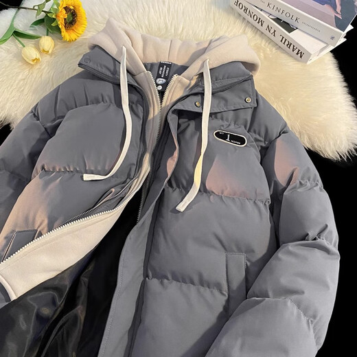 NASA BASE fake two-piece cotton jacket for men in winter, thickened trendy brand down jacket, junior and high school student winter clothing, cold-proof cotton-padded jacket, light blue M /110-140Jin Jin equals 0.5 kg