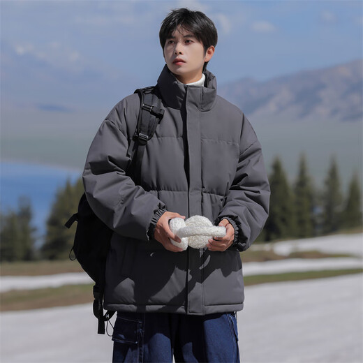 Geslandi Cotton Jacket Men's Jacket 2025 Winter New Trendy Loose Down Cotton Jacket Men's Thickened Casual Stand Collar Cotton Jacket Black L 125Jin Jin is equal to 0.5kg -140Jin Jin is equal to 0.5kg