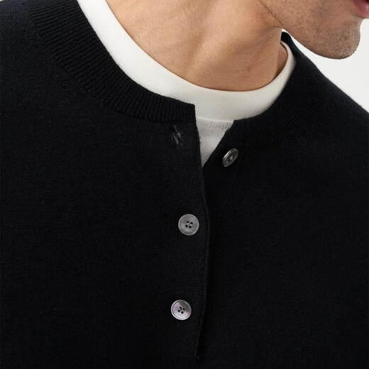 LEZORA Superfine Merino Wool Cashmere Autumn and Winter Loose Henley Neck Sweater for Men Black S