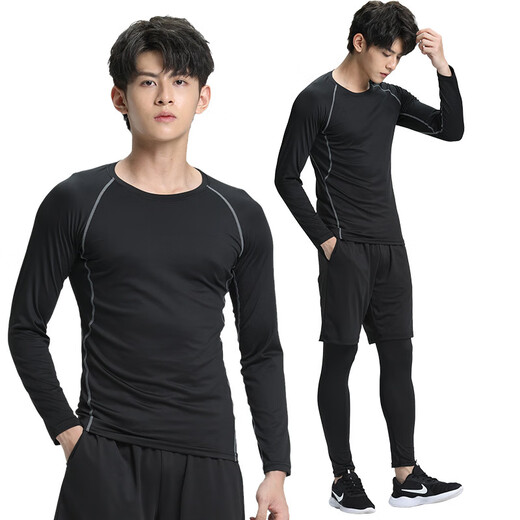 NIUKAILE running long-sleeved T-shirt men's spring and summer quick-drying breathable tight-fitting basketball sports training casual sports fitness top sci-fi long-sleeved XL