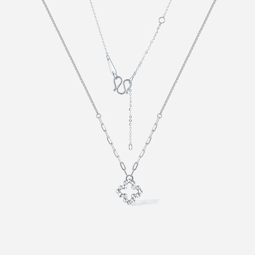 Saturday Fortune PT950 platinum necklace for women, shiny four-leaf clover pendant O-shaped chain for girlfriend 40+5cm-2.41g