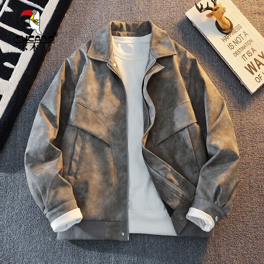 Woodpecker's new Maillard style American retro leather jacket for men 2025 new handsome loose pu lapel jacket coffee color XL