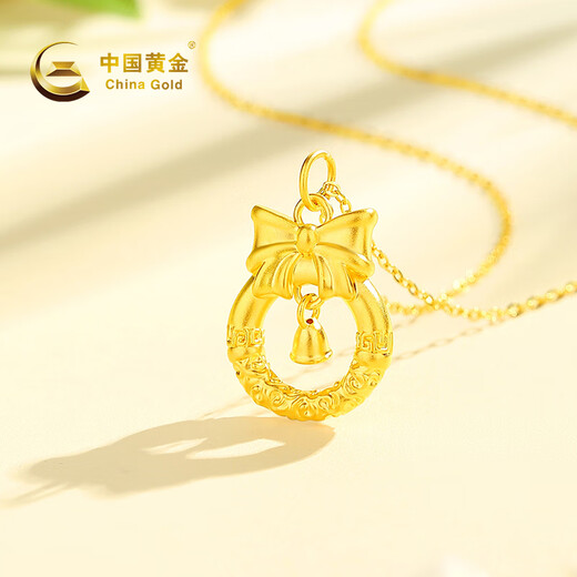 CHINA GOLD Gold Necklace Women's Pure Gold Bow Fugitive Princess Bell Pendant Birthday Christmas Safe Gift for Girlfriend Pure Gold Pendant About 0.8g* Comes with Silver Chain Selection Gift Box