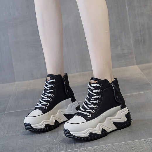 
AI genuine leather dad shoes for women 2024 autumn and winter new thick sole women's shoes sports and casual shoes soft sole travel shoes black [added fleece] WZZS677 36