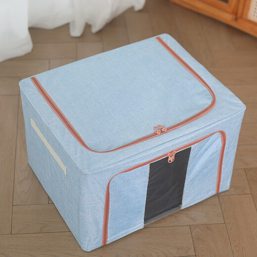 Chenzhi Shangpin fabric storage box cotton and linen foldable storage box thickened steel frame baina box sundry clothing storage box home blue 66L (50*40*33CM)