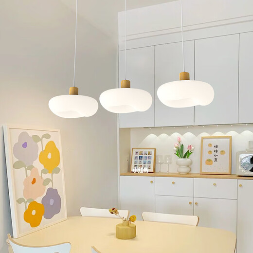 Mingjiang Style 2025 new restaurant lamp full spectrum eye protection restaurant chandeliers modern simple pumpkin lantern Guangdong Zhongshan lamp MTJ689-3 disc three-color LED (white + beige)